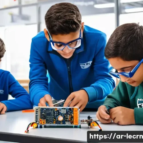 Home 24 실험적 학습 방법의 지속 가능성 - **Prompt:** A group of diverse young Arab students, aged 9-12, are actively engaged in a hands-on ro...