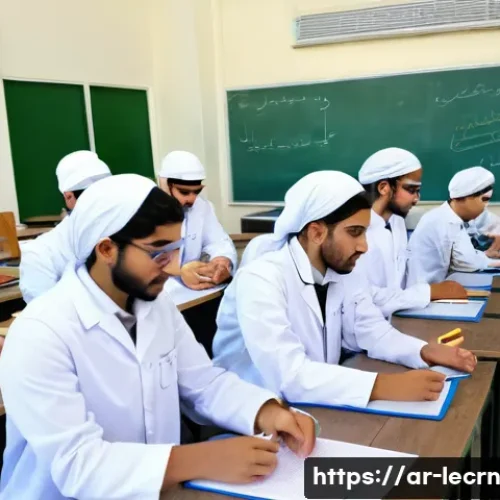 Home 33 실험적 학습의 실용적 적용을 위한 가이드 - A modern classroom setting in a Middle Eastern school, showing diverse Arab students actively engage...