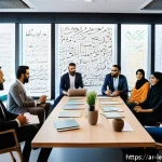 Home 23 실험적 학습을 위한 창의적 문제 해결 기법 - A diverse group of Arab professionals engaged in a vibrant interactive brainstorming session in a mo...