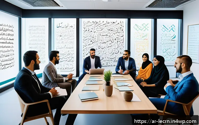 실험적 학습을 위한 창의적 문제 해결 기법 - A diverse group of Arab professionals engaged in a vibrant interactive brainstorming session in a mo...